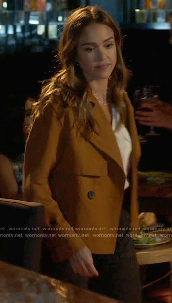Nancy's orange short trench jacket on LA's Finest