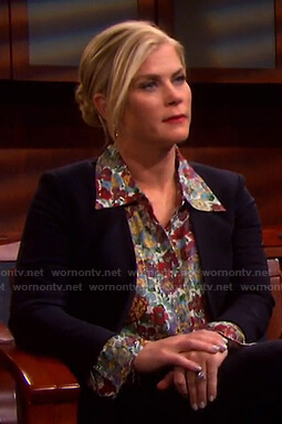 Sami's metallic floral blouse on Days of our Lives