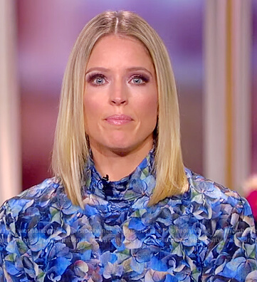 Sara's blue floral mock neck dress on The View