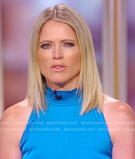 Sara's blue pleated smock neck dress on The View