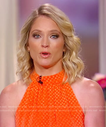 Sara's orange geometric print sleeveless top on The View