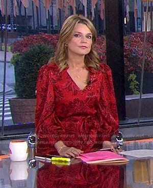 Savannah's red floral v-neck dress on Today