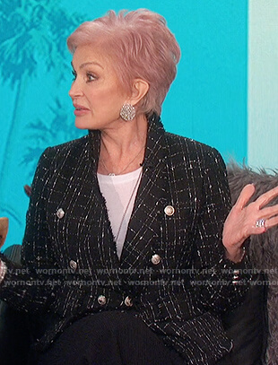Sharon's black tweed double breasted blazer on The Talk