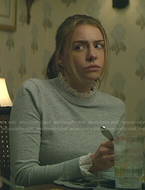 Sterling's grey ruffle neck sweater on Teenage Bounty Hunters