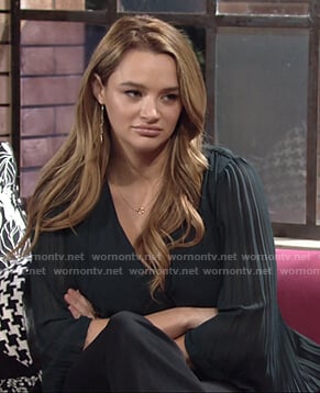 Summer's green pleated sleeve wrap top on The Young and the Restless