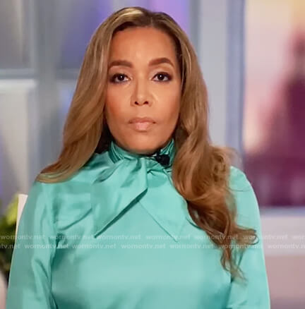 Sunny's turquoise tie neck blouse on The View
