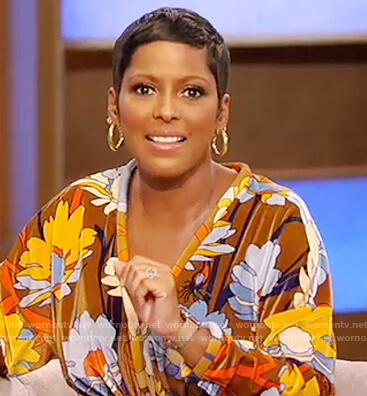Tamron's brown floral maxi dress on Tamron Hall Show