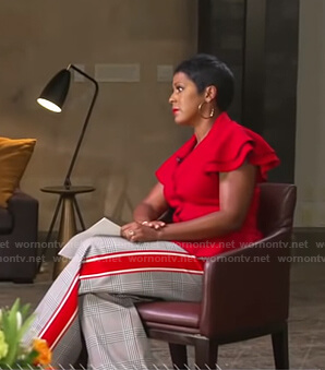 Tamron Hall's grey check side stripe pants on Good Morning America