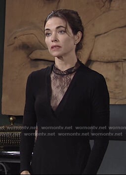 Victoria's black lace panel dress on The Young and the Restless