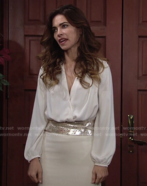 Victoria's white wrap blouse on The Young and the Restless