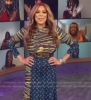 Wendy's yellow zebra stripe top and skirt on The Wendy Williams Show