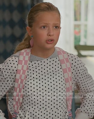Anna's white polka dot hoodie on American Housewife