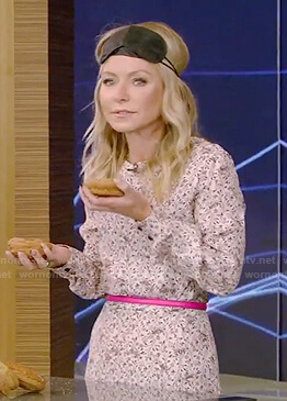 Kelly's pink beige printed dress on Live with Kelly and Ryan