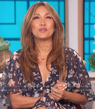 Carrie's navy floral wrap dress on The Talk