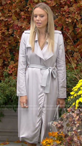 Abby's light grey trench coat on The Young and the Restless