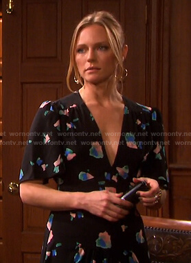 Abigail's black floral v-neck midi dress on Days of our Lives