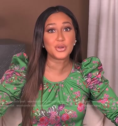 Adrienne's green floral print satin dress on The Real