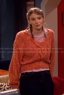 Allie's orange chunky knit v-neck sweater on Days of our Lives