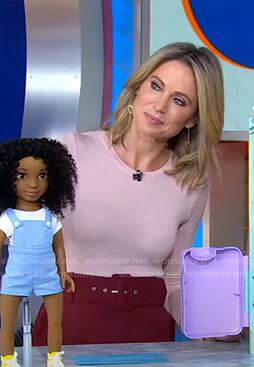 Amy's pink top and red belted pants on Good Morning America
