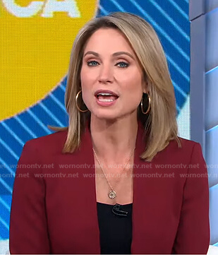 Amy's burgundy lapelless blazer on Good Morning America