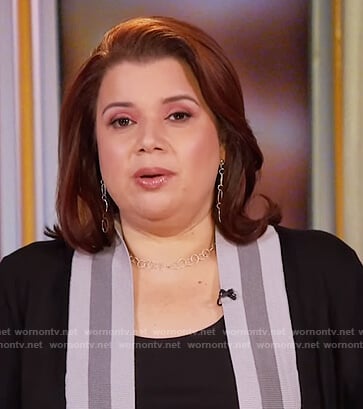 Ana's black contrast stripe cardigan on The View