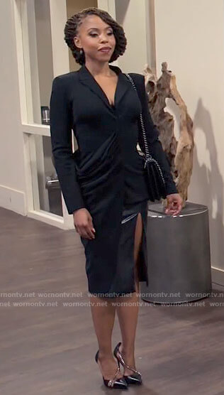 Andi's black asymmetric draped blazer on Tyler Perrys Sistas