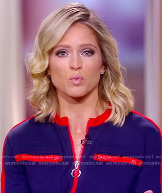 Sara's blue and red contrast jumpsuit on The View