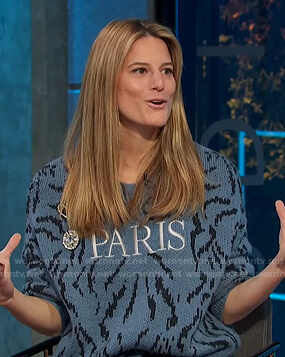 Brooke Jaffe's blue Paris sweater on E! News Daily Pop