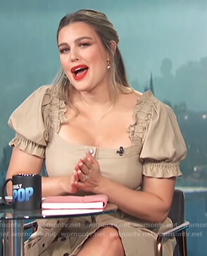 Carissa's beige button front belted dress on E! News Daily Pop