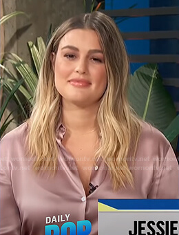 Carissa's pink satin silk blouse on E! News Daily Pop