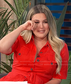 Carissa's red short sleeve utility dress on E! News Daily Pop