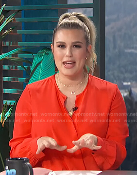 Carissa's red surplice blouse on E! News Daily Pop