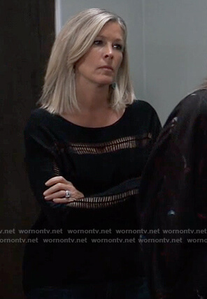 Carly's black open stitch sweater on General Hospital