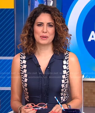 Cecilia's navy printed trim sleeveless dress on Good Morning America