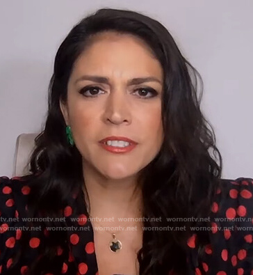 Cecily Strong's black polka dot print blouse on on The Kelly Clarkson Show