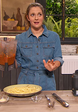 Drew's denim jumpsuit on The Drew Barrymore Show