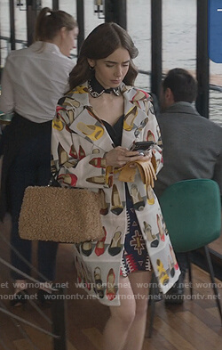Emily's shoe print coat coat on Emily in Paris