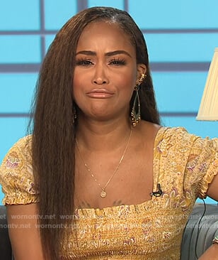 Eve's yellow floral smocked maxi dress on The Talk