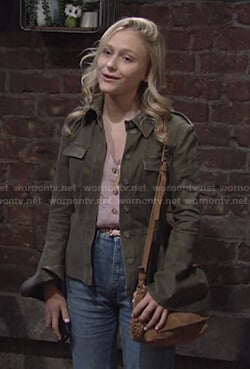 Faith's pink floral top and green peplum jacket on The Young and the Restless