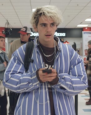 Fraser's blue striped puffer jacket on We Are Who We Are