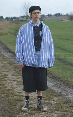 Fraser's blue striped puffer jacket on We Are Who We Are