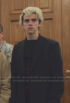 Fraser's black ribbed sweater with red stitching on We Are Who We Are