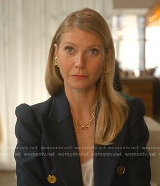 Georgina's navy ruffle-back blazer on The Politician