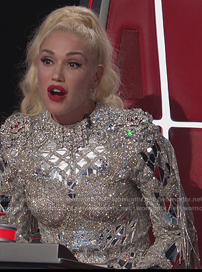Gwen's rhinestone embellished top and shorts on The Voice