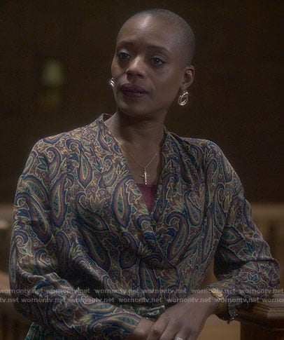Hannah's paisley print blouse on The Haunting of Bly Manor