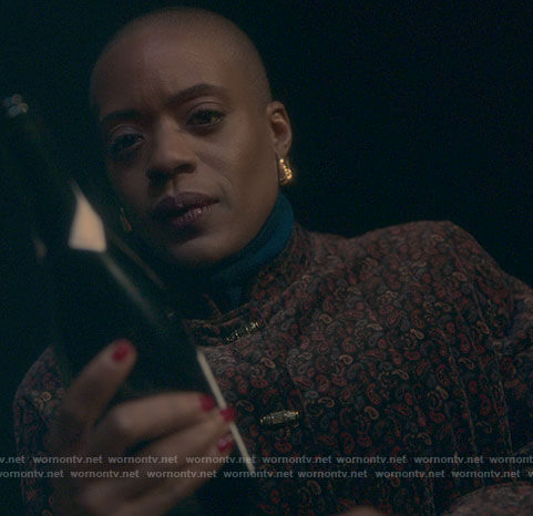 Hannah's velvet paisley coat on The Haunting of Bly Manor