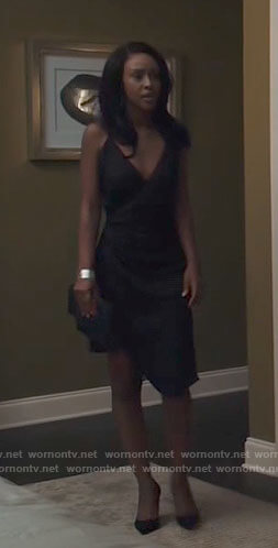 Karen's black asymmetric slip dress on Tyler Perrys Sistas