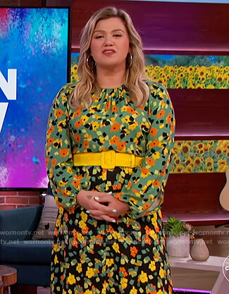 Kelly's green contrast floral dress on The Kelly Clarkson Show