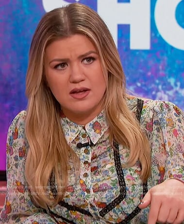 Kelly's floral lace trim shirtdress on The Kelly Clarkson Show