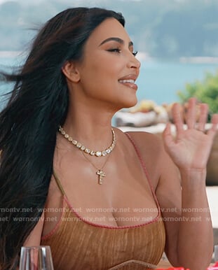 Kim's brown strap midi dress on Keeping Up with the Kardashians